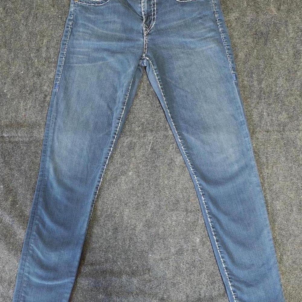 True Religion Halle Mid Rise Super Skinny Big T Stitch Jeans Blue Womens 27